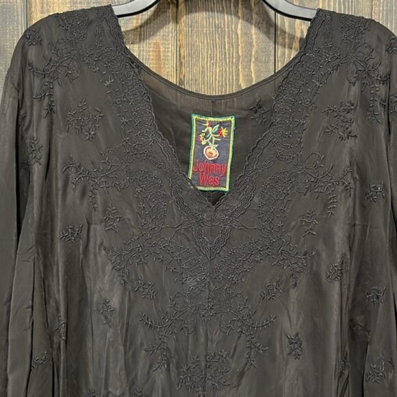 Johnny Was Bohemian Lace Tunic Dress Size L Black Oversized Relaxed Boho Rayon - Picture 3 of 12